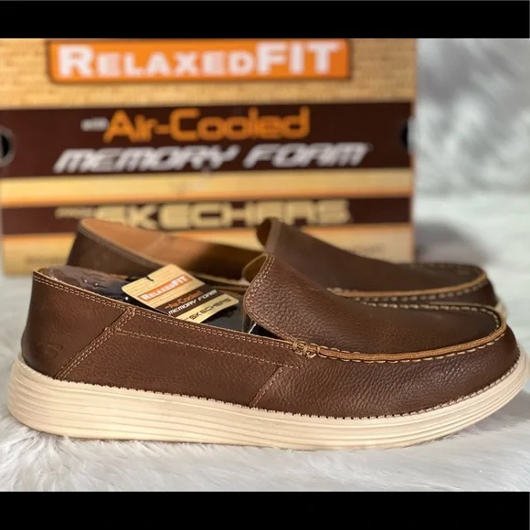 New Skechers STATUS-BRENSON Relaxed Fit Air-Cooled Memory Foam Brown Mens - Picture 2 of 14